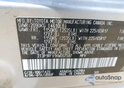 2019 Toyota Rav4 Xle/Xle Premium from USA, damaged, VIN 2T3P1RFV1KW057597